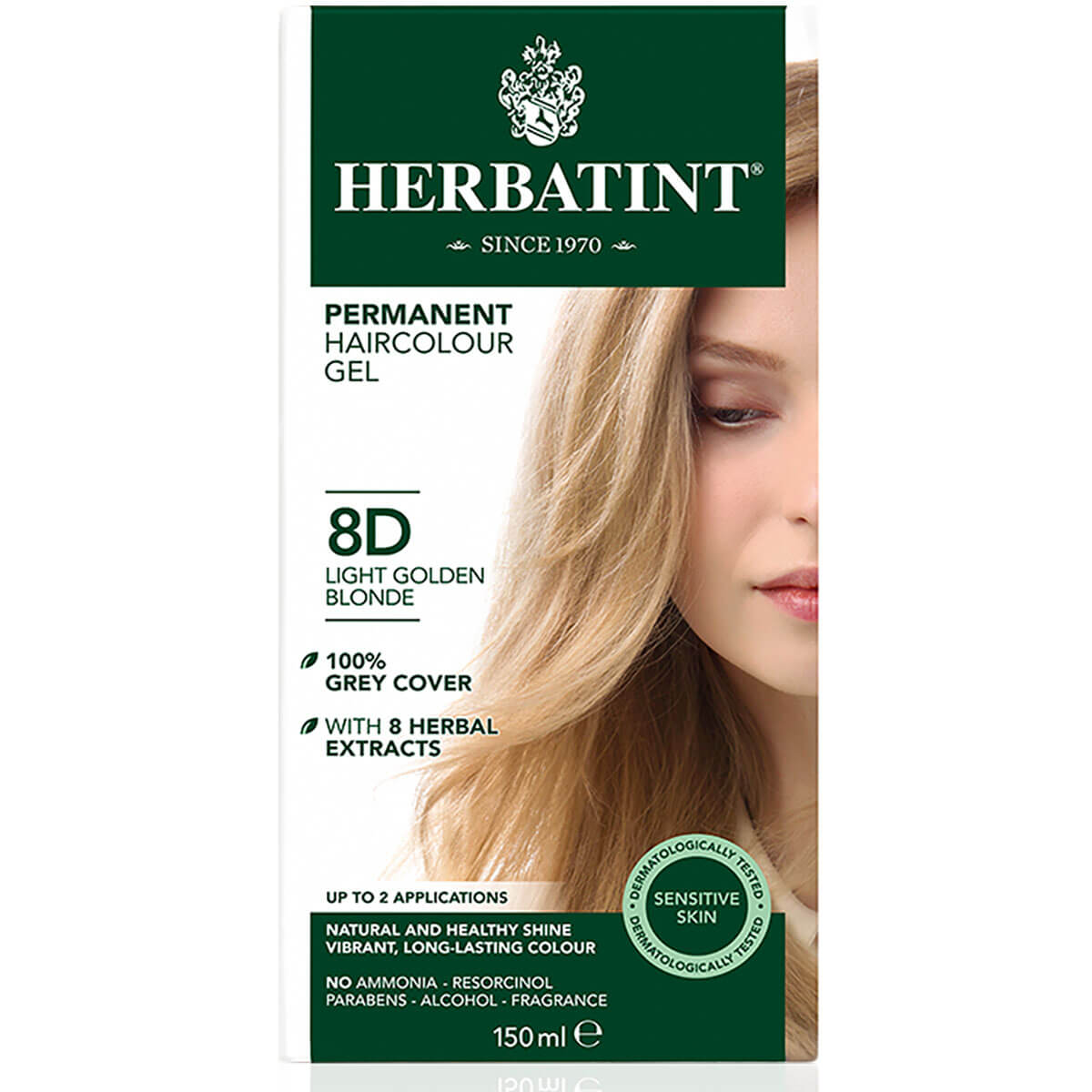 Blonde, Light Golden (8D) - Herbatint Permanent Hair Colour Gel